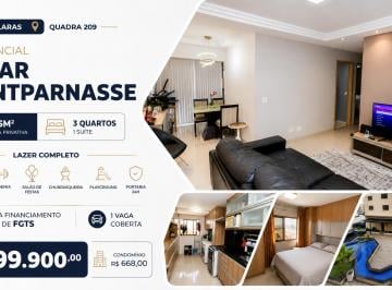 Apartamento de 3 quartos, Águas Claras · Solar Montparnasse Águas Claras|3 Quartos, Suíte, 75m², Lazer Completo, Aceita Financiamento e FGTS