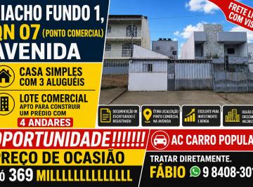Comercial de 3 quartos, Riacho Fundo · RIacho Fundo 1, QN 07, casa simples, lote comercial, só 369mil, oportunidade!! Investidores