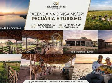 Fazenda Dupla Aptidão e Turismo: 330 alqueires na divisa MS/SP com 10 km de margem no Rio Paraná. Infraestrutura completa para pecuária e lazer. Contato: (41) 9 8844-9213. · Fazenda 330 Alqueires à Venda na Divisa MS/SP - Rio Paraná
