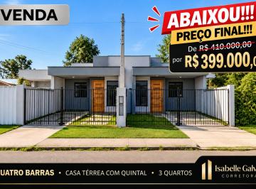 Casa de 3 quartos,  · CASA NOVA COM QUINTAL DOS SONHOS EM QUATRO BARRAS!