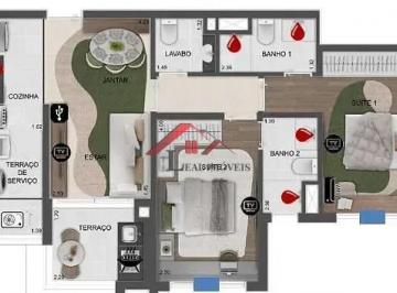 Apartamento · 68m² · 2 Quartos · 1 Vaga · Apartamento para venda em Fundação de 68.00m² com 2 Quartos, 2 Suites e 1 Garagem