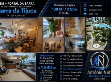 Apartamento de 2 quartos, Rio de Janeiro · Cobertura duplex à venda na ABM Portal da Barra – 138m², reformada e com área gourmet
