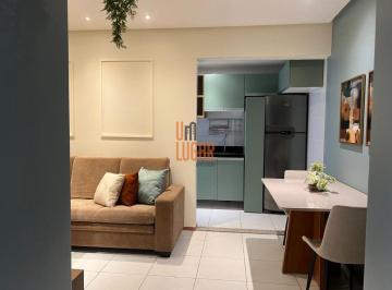 Apartamento · 69m² · 2 Quartos · 1 Vaga · Um Lugar Imoveis aluga apartamento mobiliado com 69 m2, 2 quartos e 1 vaga de garagem no Ed. The One