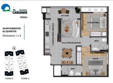 Planta humanizada final 1 - 2 quartos (imagem ilustrativa - mobili rio e decora o n o inclu dos) · Venda | Carianos | Apartamento 2 quartos (1 suíte)