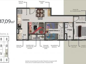 Apartamento · 47m² · 2 Quartos · 1 Vaga · Apartamento para venda em Vila Guiomar de 47.09m² com 2 Quartos e 1 Garagem