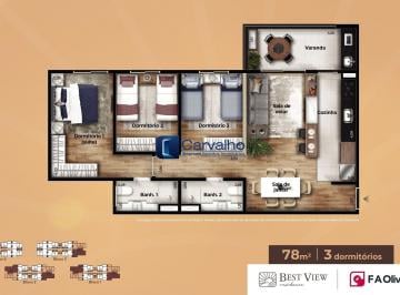 Apartamento · 78m² · 3 Quartos · 2 Vagas · Apartamento a venda com três dormitórios sendo um suíte, com 78m² no Swiss Parc