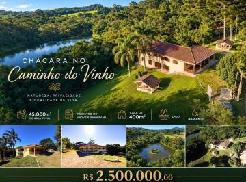 Rural · 45375m² · 3 Quartos · 6 Vagas · Chácara no Caminho do Vinho 45.375 m² Com Lago e Rio nos Fundos