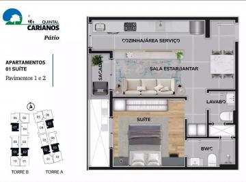 Planta humanizada final 9 - 1 suíte (imagem ilustrativa - mobiliário e decoração não incluídos) · Apartamento 1 quarto em Carianos, Florianópolis | Quintal Carianos - Pátio