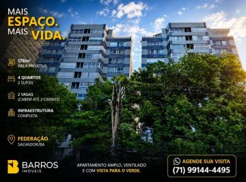 Apartamento · 178m² · 4 Quartos · 2 Vagas · Apartamento de Luxo São Lázaro |Federação: 4 Quartos, 2 Suítes, 2 Salas, 4 Banheiros, 3 Vagas - 178m