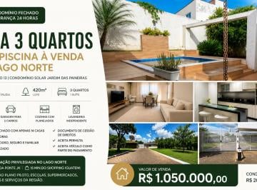 Casa de 3 quartos, Brasília · Casa à Venda no Lago Norte | 3 Quartos, 1 Suíte, Piscina | 220m² | Condomínio Fechado