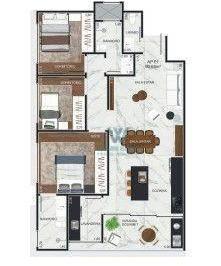 planta 90m² · Apartamento com 3 dormitórios à venda, 90 m² por R$ 715.955,00 - Country Club - Poços de Caldas/MG