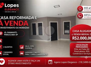 Imagem Principal · CASA REFORMADA E ALUGADA À VENDA - P/ INVESTIMENTO OU MORARIA! - JD. DIAMANTE - PIRACICABA