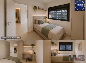 Sugestão de decoração por IA - mobilia e piso não inclusos. · Apartamento de 1 quarto e 1 vaga de garagem no GO CARLOS GOMES