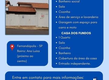 Casa de 2 quartos, Fernandópolis · CASA AMPLA COM EDICULA