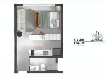 Planta humanizada final 8 - est dio (imagem ilustrativa - mobili rio e decora  o n o inclu dos) · Apartamento 1 quarto em Centro, Florianópolis | Veleiros Sky