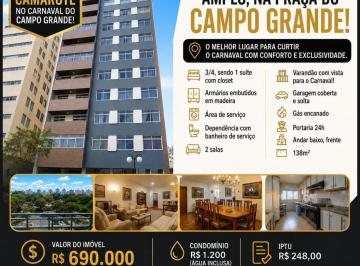 Apartamento · 138m² · 3 Quartos · 1 Vaga · Apartamento 3 quartos à venda no Campo Grande, Salvador-BA Verdadeiro Camarote no Carnaval!
