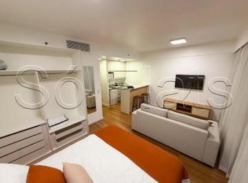 Apartamento · 31m² · 1 Quarto · 1 Vaga · Flat mobiliado em Alphaville com suíte, vaga e estrutura completa para morar.