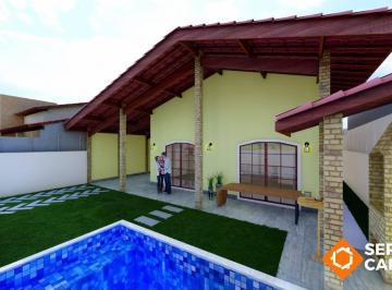 Casa · 125m² · 3 Quartos · 4 Vagas · CASA NOVA DIFERENCIADA 3 QUARTOS PISCINA 200M MAR ITANHAÉM SP
