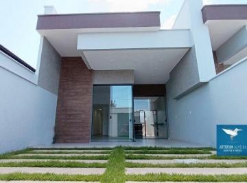 Casa · 110m² · 3 Quartos · 2 Vagas · Casa Plana Nova Pronta para Morar em Rua Pública na Região Central de Eusébio! Fachada Moderna, Sala