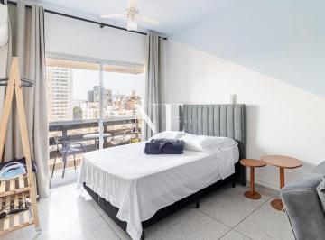 Apartamento de 1 quarto, São Vicente · Sala Living com sacada e vista ao mar