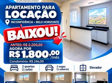 Apartamento · 76m² · 2 Quartos · 2 Vagas · Apartamento em Inconfidência, Belo Horizonte/MG de 76m² 2 quartos para locação R$ 1.800,00/mes