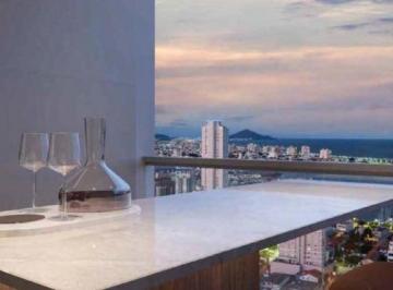 Sacada com churrasqueira e vista para o Saco da Fazenda e o mar (imagem ilustrativa) · Art Tower: 3 dormitórios, suíte e 2 vagas com vista mar em Itajaí