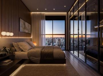 Dormitório decorado com vista da cidade ao entardecer (imagem ilustrativa) · Apartamento 43 m² com 1 dormitório perto da Univali | Oxford 586