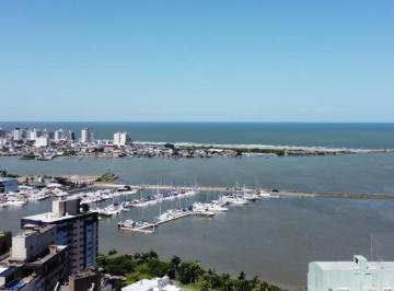 Vista real por drone no terreno, na altura deste andar: Marina Itajaí, a barra e o mar · Chelsea 922: 255 m², 4 suítes e um apartamento por andar em Itajaí