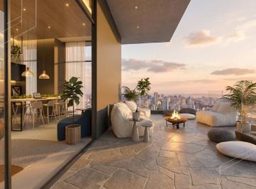 Lounge externo do rooftop do West Line com fire pit (imagem ilustrativa) · West Line, Itajaí: studio de 30 m² pelo menor valor da tabela