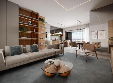 Living decorado do Residencial Monte Viso, com cozinha integrada e sacada (imagem ilustrativa) · Monte Viso, Itajaí: apartamento de 131m² com 3 suítes e sacada
