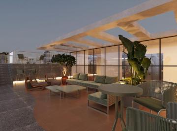 Terraço do rooftop com lounge, sofás e mesas ao lado da piscina (imagem ilustrativa) · Artisan Residence: studio de 38,9 m² perto da Beira-Rio, em Itajaí