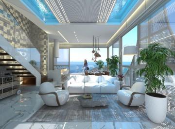 Living da cobertura com escada e teto de vidro sob a piscina (imagem ilustrativa) · Cobertura duplex com piscina privativa no Brava Lux, Praia Brava