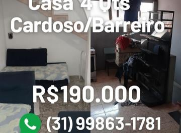 Casa de 4 quartos, Belo Horizonte · R$190.000 ; Casa 4 QTS, Geminada Independente no Bairro Cardoso (Barreiro de Cima) BH