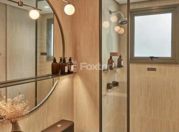 banheiro-moderno-com-chuveiro-e-espelho-redondo · Apartamento, 2 dormitórios, 88.17 m², em Campo Belo