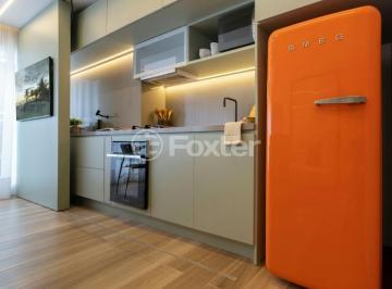 cozinha-moderna-e-compacta-com-geladeira-laranja-vibrante · Apartamento, 1 dormitórios, 36.2 m², em Bela Vista