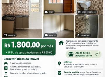 Apartamento de 1 quarto, Curitiba · APARTAMENTO DE 1 QUARTO PARA LOCAÇÃO NO BOQUEIRÃO – CURITIBA