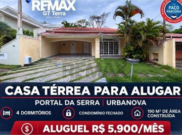 Casa · 190m² · 4 Quartos · 4 Vagas · 🏡 CASA TÉRREA PARA LOCAÇÃO | PORTAL DA SERRA | URBANOVA