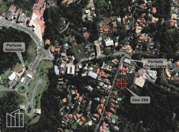 Vista aérea com a localização do lote de 4.900 m² no condomínio Chácara dos Lagos. · Lote de 4.900 m² em condomínio, Chácara dos Lagos, perto da portaria, permite 4