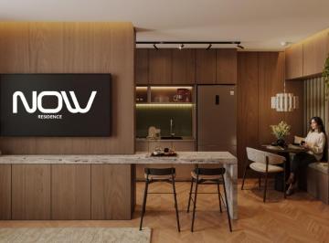 Living com cozinha e canto de refeições em planta compacta (imagem ilustrativa) · NOW Residence: 1 dormitório de 38 m² no Centro de Itajaí