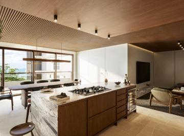 Cozinha com ilha integrada ao living, em planta do mesmo final (imagem ilustrativa) · Cobertura duplex de 269 m² com vista para o mar em Cabeçudas