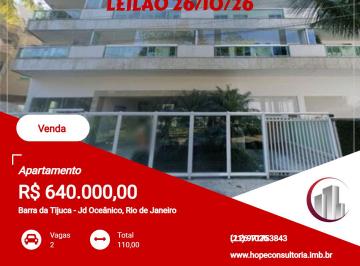 Apartamento de 3 quartos, Rio de Janeiro · BARRA LEILÃO R$640.000,00 JD OCEÂNICO APARTAMENTO 110M2 (APROXIMADO) RUA JOÃO ZANETTI