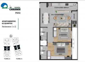 Planta humanizada final 8 - 2 quartos (imagem ilustrativa - mobili rio e decora  o n o inclu dos) · Apartamento 2 quartos em Carianos, Florianópolis | Quintal Carianos - Pátio