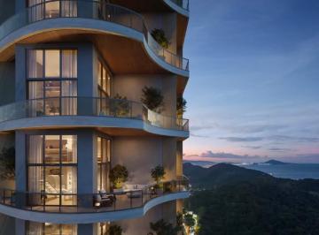 Sacadas curvas na ponta da torre, ao entardecer (imagem ilustrativa) · Studio de 74 m² com sol da manhã no Raro By Sierra, Praia Brava