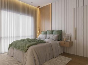 Dormitório com cabeceira ripada (imagem ilustrativa) · Apartamento com 3 dormitórios, suíte e 2 vagas no Ravello, Fazendinha