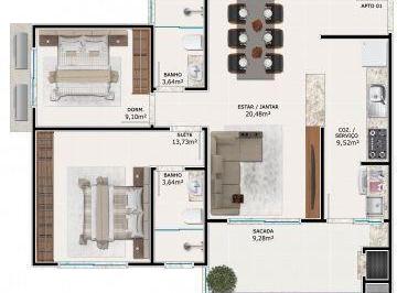 Apartamento · 84m² · 2 Quartos · 1 Vaga · Apartamento Com 2 Quartos - Gravatá - Navegantes/sc